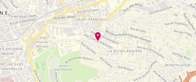 Plan de Accueil de loisirs - Amicale Laïque de la Richelandière, 85 Rue Conte Grandchamp, 42100 Saint-Étienne