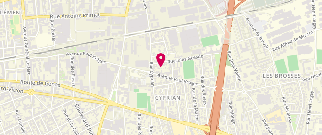 Plan de AL Maison Sociale Cyprian Les Brosses (3-5 ans), 4 Rue Jules Guesde, 69100 Villeurbanne