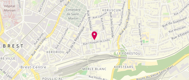 Plan de Centre de loisirs Sans Hebergement - Brest Pl Sanquer, 26 Rue Choquet de Lindu, 29200 Brest