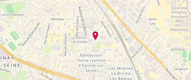 Plan de Espace jeunesse Source/Presles, 4 Rue Jean Philippe Rameau, 93800 Épinay-sur-Seine