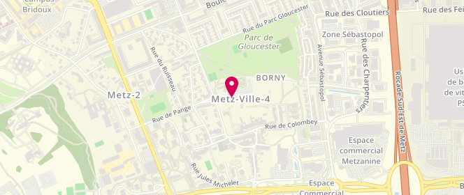Plan de MJC De Metz-Borny Metz - périscolaire/extrascolaire, 10 Rue du Bon Pasteur, 57070 Metz